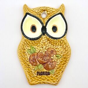Vintage Florida Souvenir‎ Owl Spoon Rest Oranges Ceramic Trivet Wall Art 4" x 8"